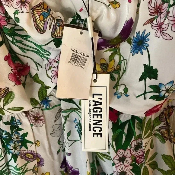 L'agence Elena Off-The-Shoulder 100% Silk Blouse White Multi Botanical Floral XS - Picture 6 of 13